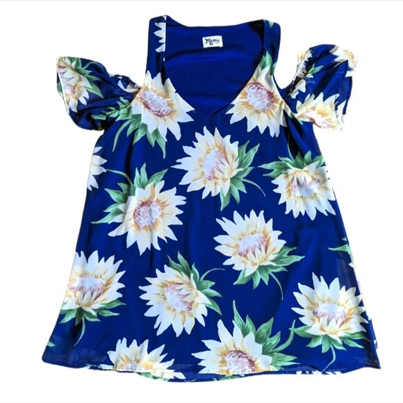 Show Me Your MuMu Birdie Ruffle Off The Shoulder Sunflower Chiffon Mini Dress - Picture 1 of 5